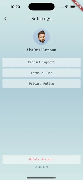 Settings screen in the CalcItUp app